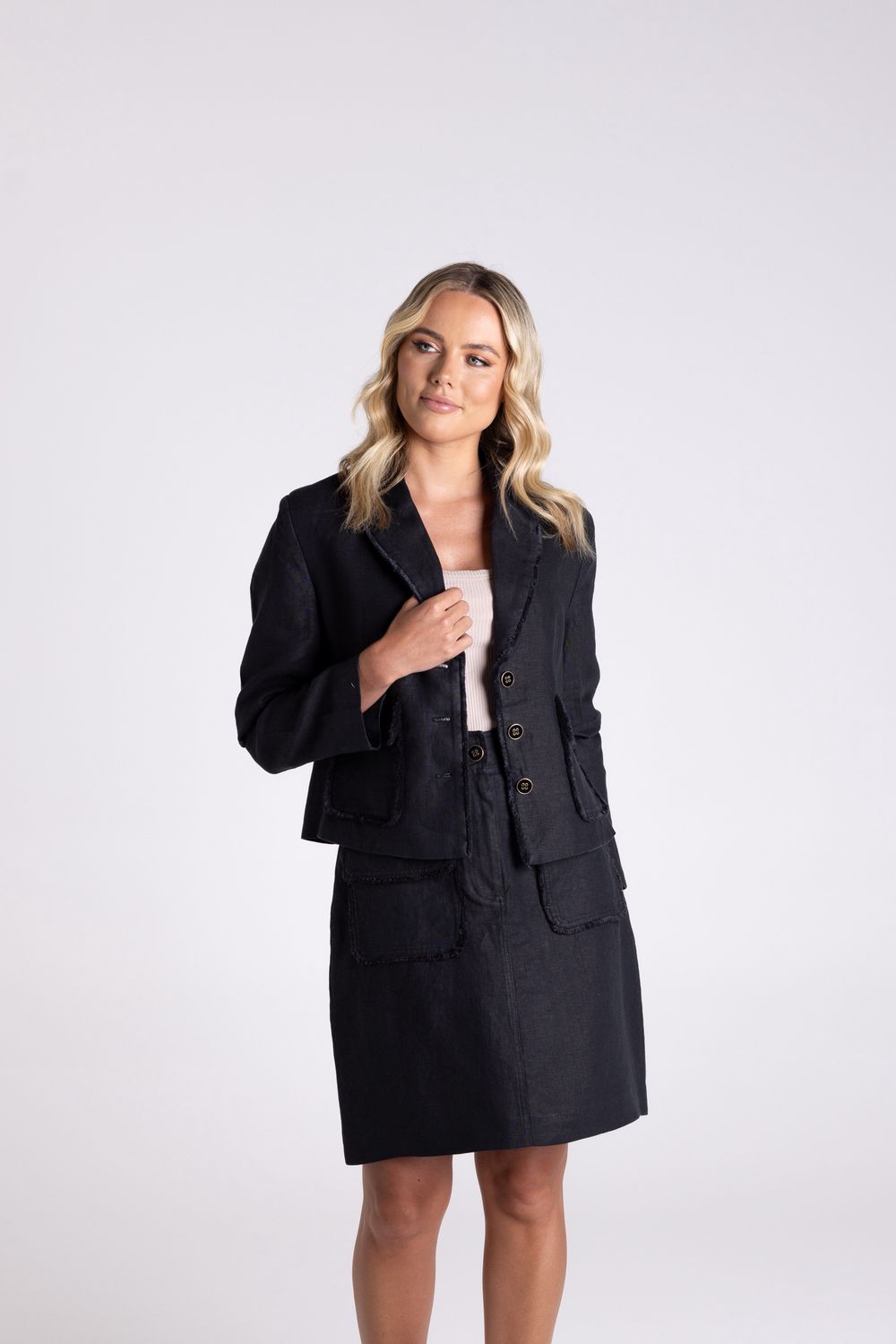 Two-T&#39;s - Crop Tweed Jacket / Black 3177