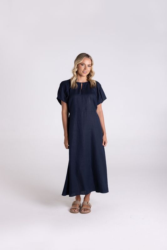 Two-T&#39;s - Linen Midi Dress / Navy 3185