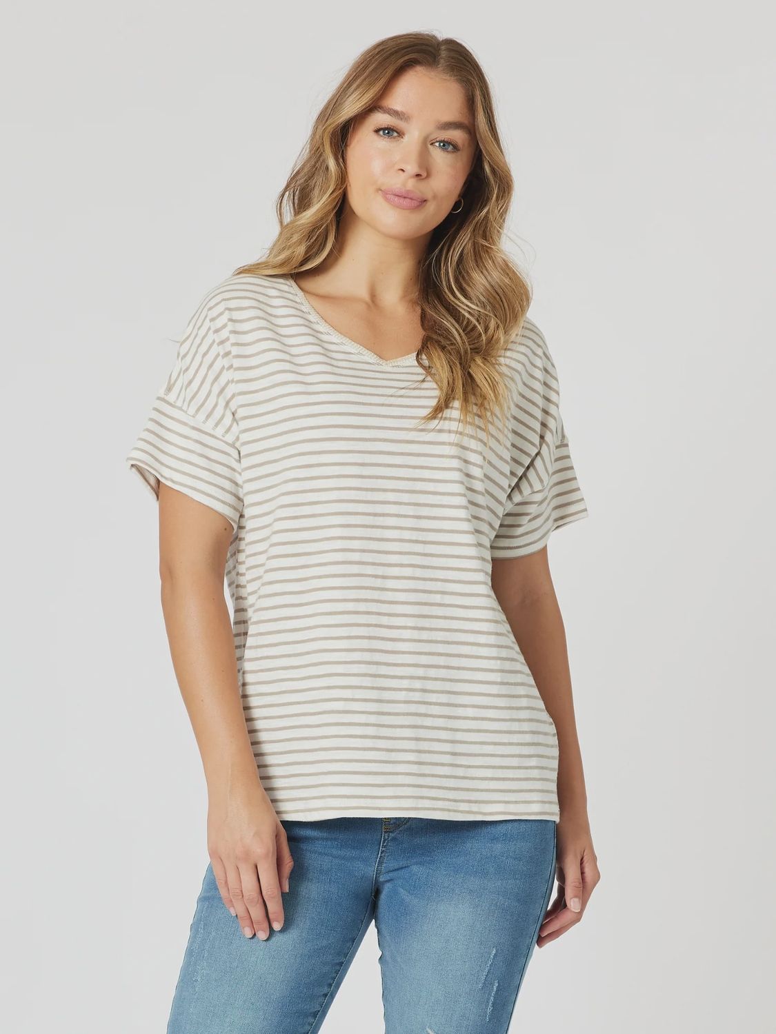 Threadz - Tyla Stripe Tee - Natural/White 47873