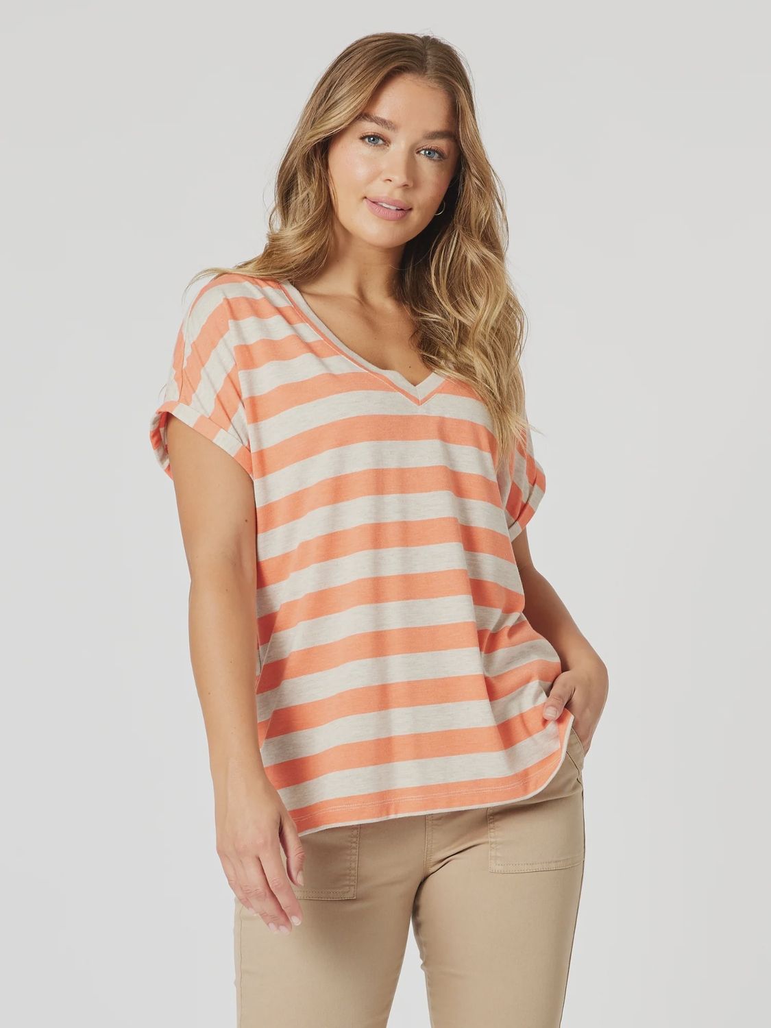 Threadz - Addison Stripe Tee / Mango 48113
