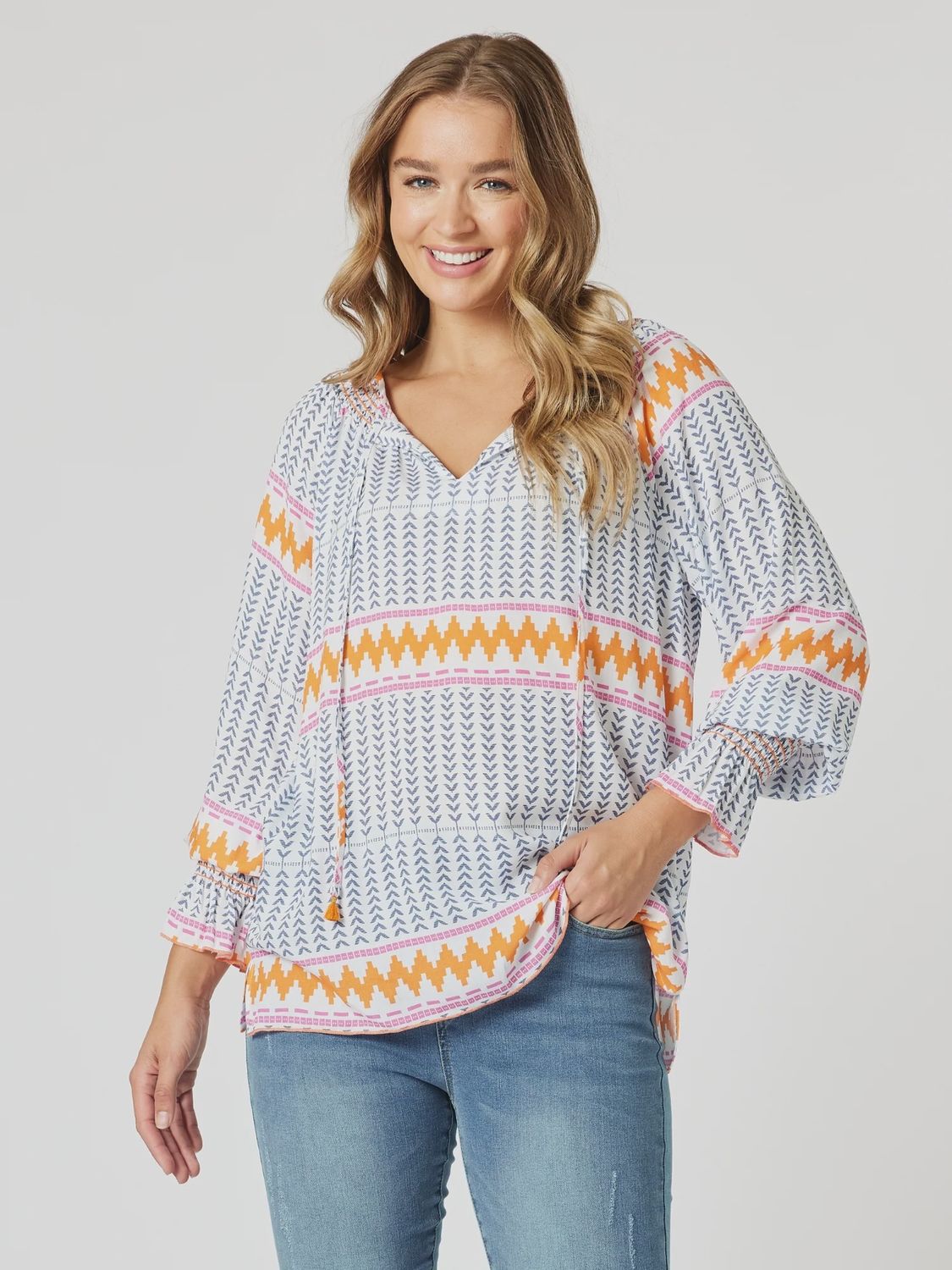 Threadz - Geo Print Top / Indigo Multi 48268