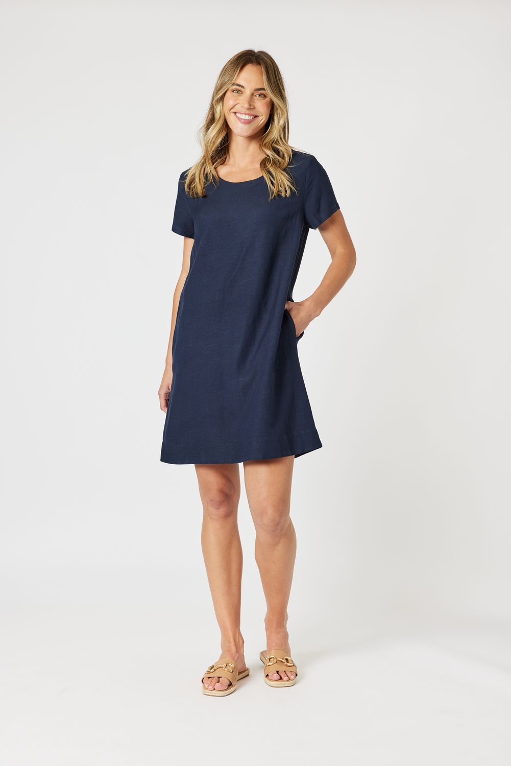GS - Lino Stitch Hem Detail Dress / Navy 47951