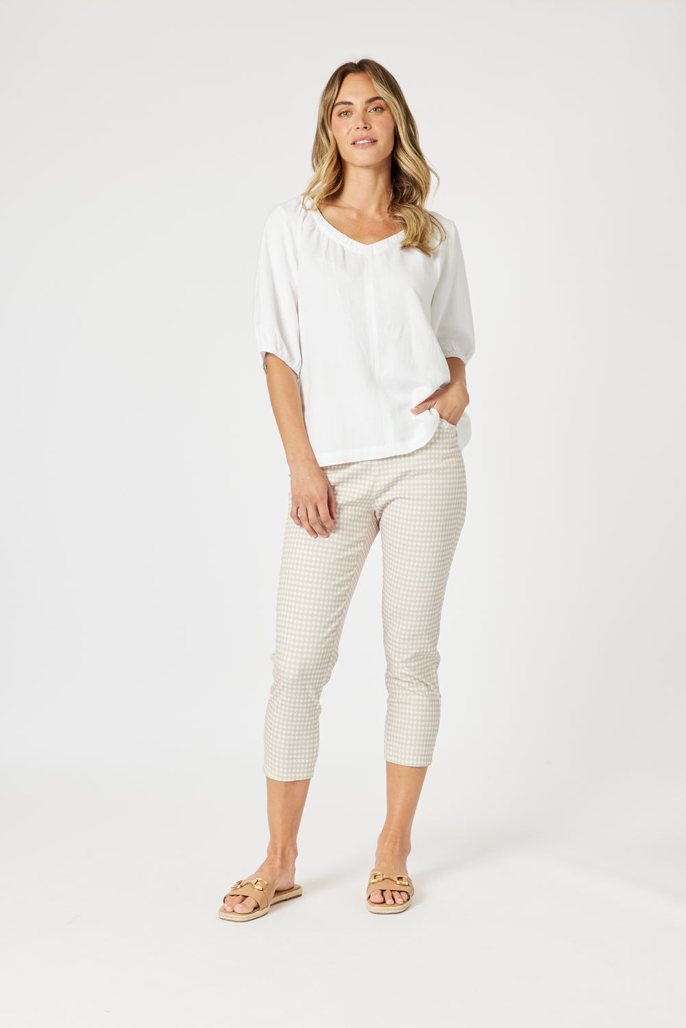 GS - Lino V Neck Top / White 48258