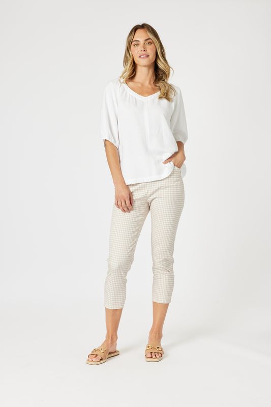 GS - Lino V Neck Top / White 48258