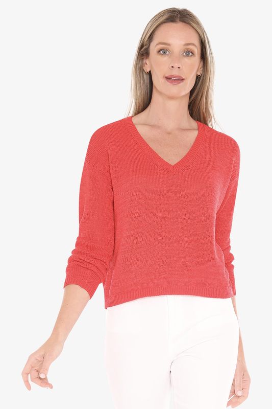 Jump - V Neck Tape Pullover / Tomato 59611001A