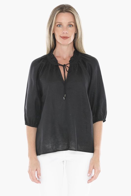 Jump - Ruffle Neck Top / Black 596J3085A