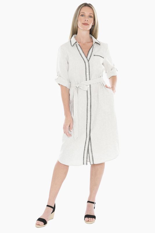 Jump - Blanket Stitch Dress / Nat Flax 596J5103A