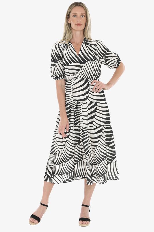 Jump - Abstract Fern Dress Black/Ivory 596J5178A