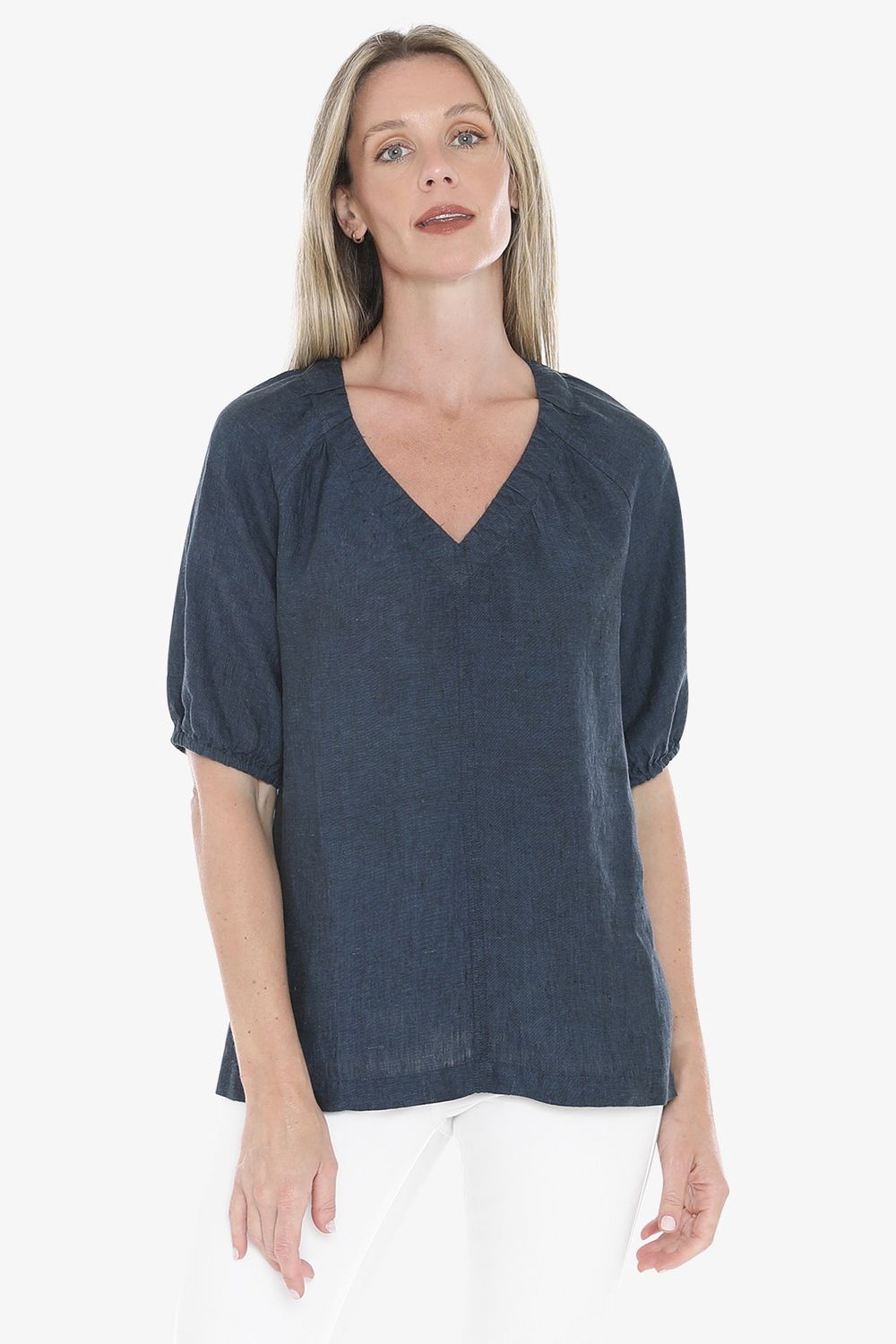 Jump - Gather V-Neck Top / Steel 596J3002A