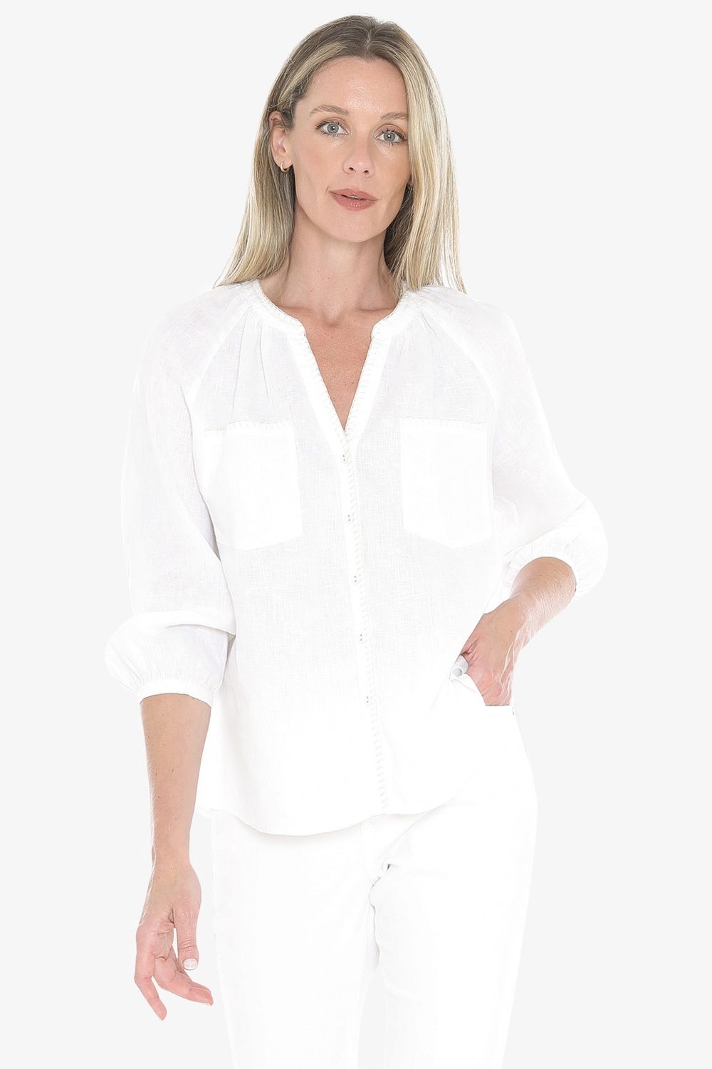Jump - 2 Pocket L/S Shirt / White 596J3062A