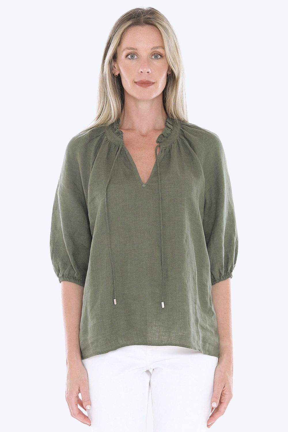 Jump - Ruffle Neck Top / Basil 596J3085A