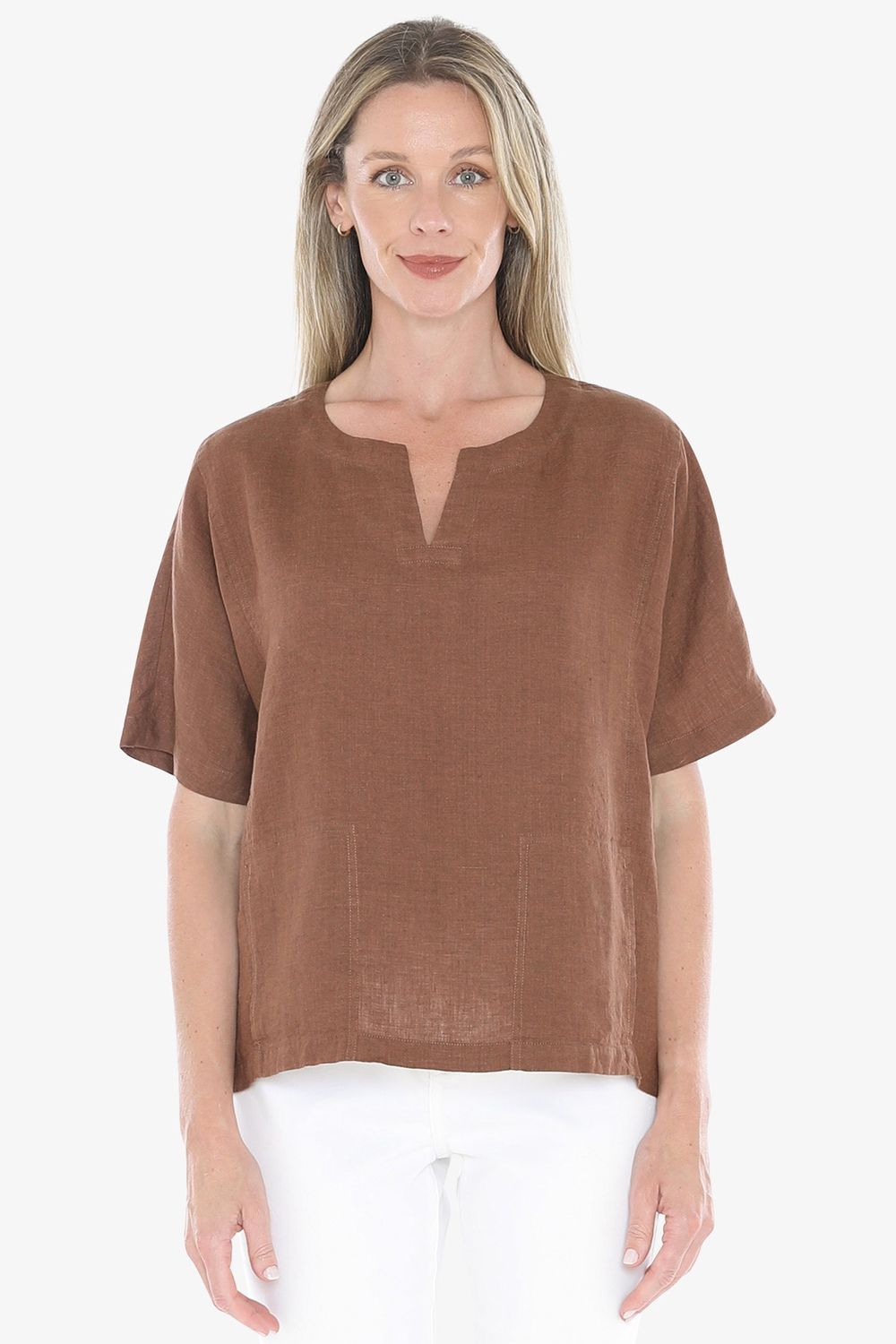 Jump - 2 Pocket Linen Top / Nutshell 596J3160A