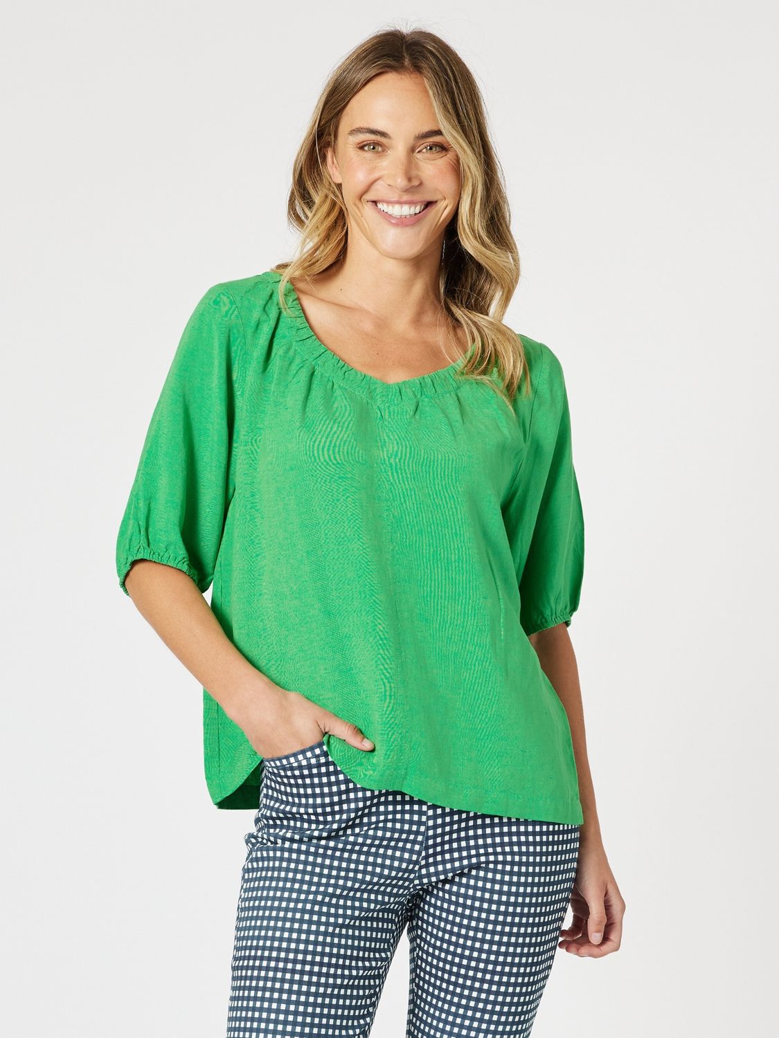 Gordon Smith - Lino V Neck Top / Elm 48258