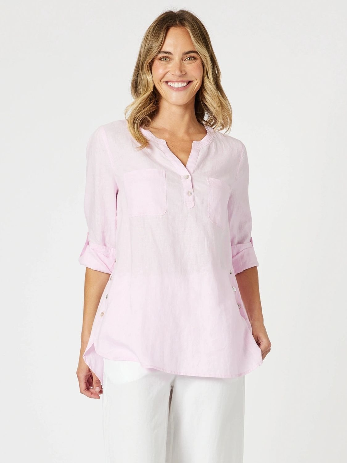 Gordon Smith Ava Linen Button Top / Pink 48135