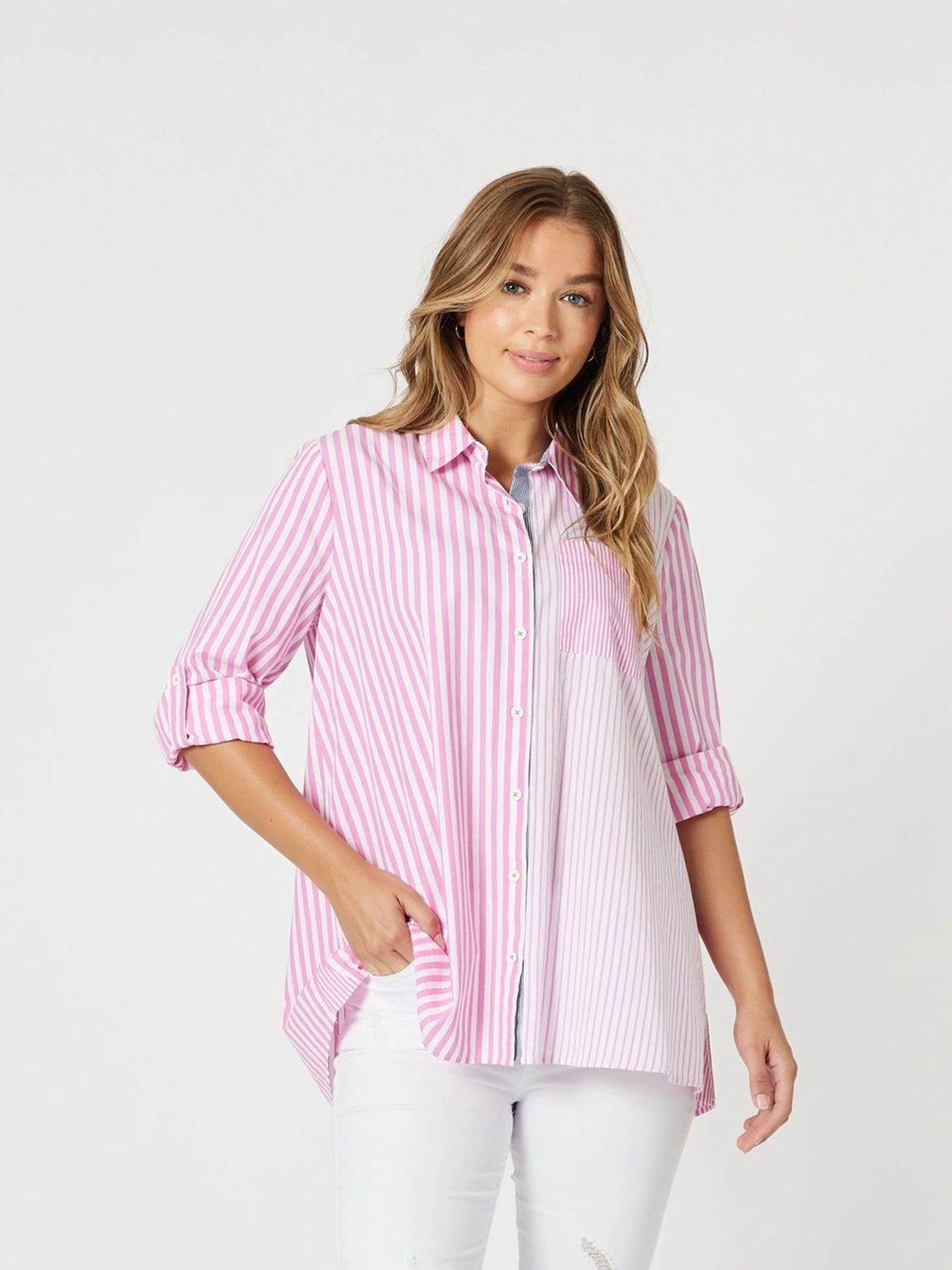 Threadz - Skyler Stripe Shirt Pink/White 47914
