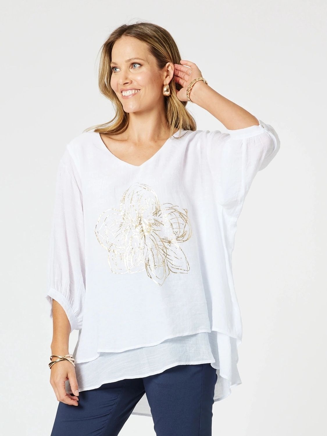 Clarity - Gold Flower Layered Top White/Gold 48386