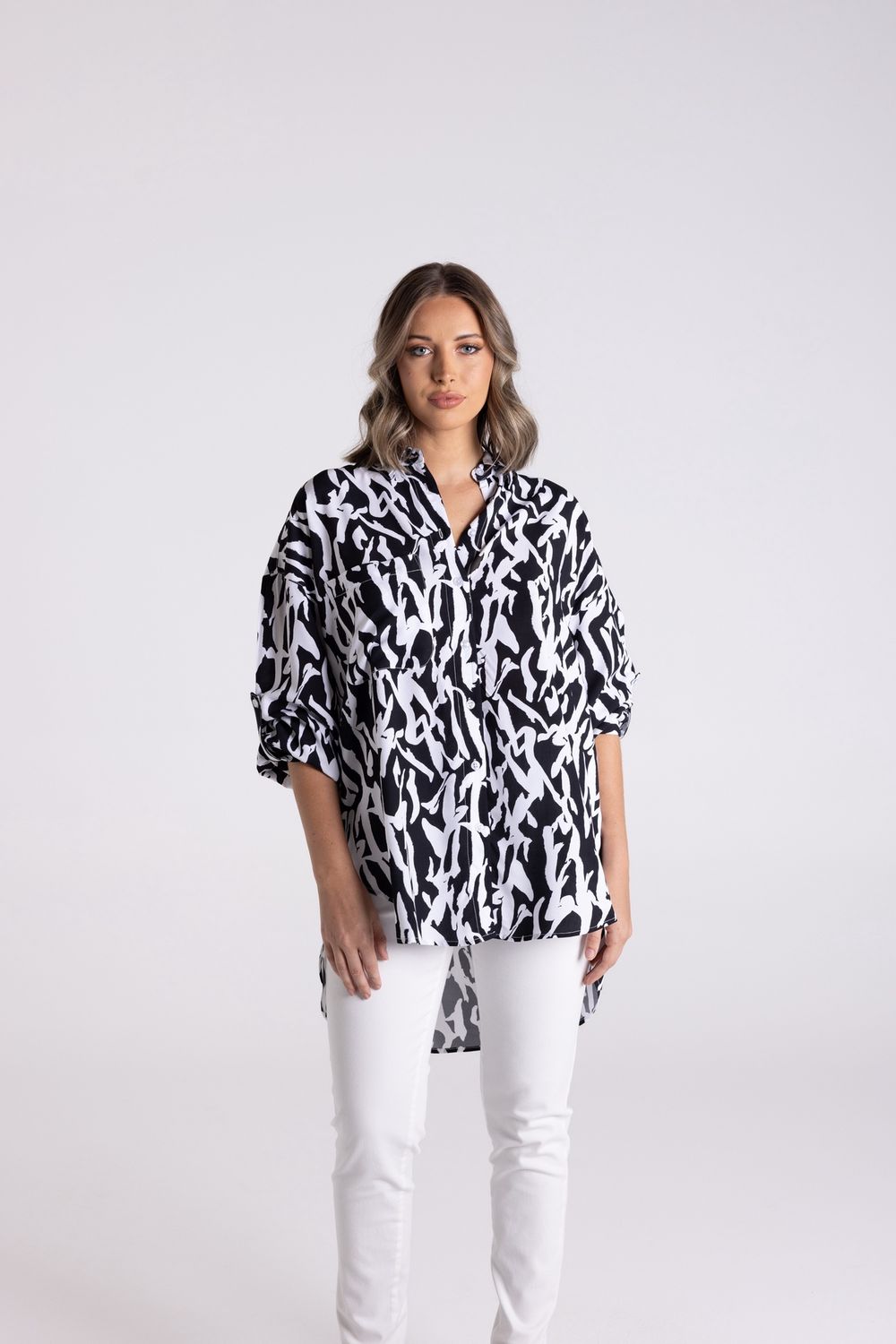 Two-T&#39;s - Abstract Print Shirt Black/White Print 3141
