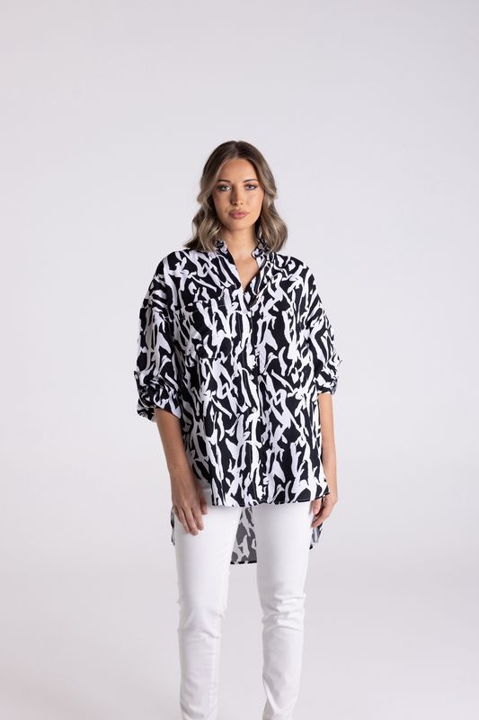 Two-T&#39;s - Abstract Print Shirt Black/White Print 3141