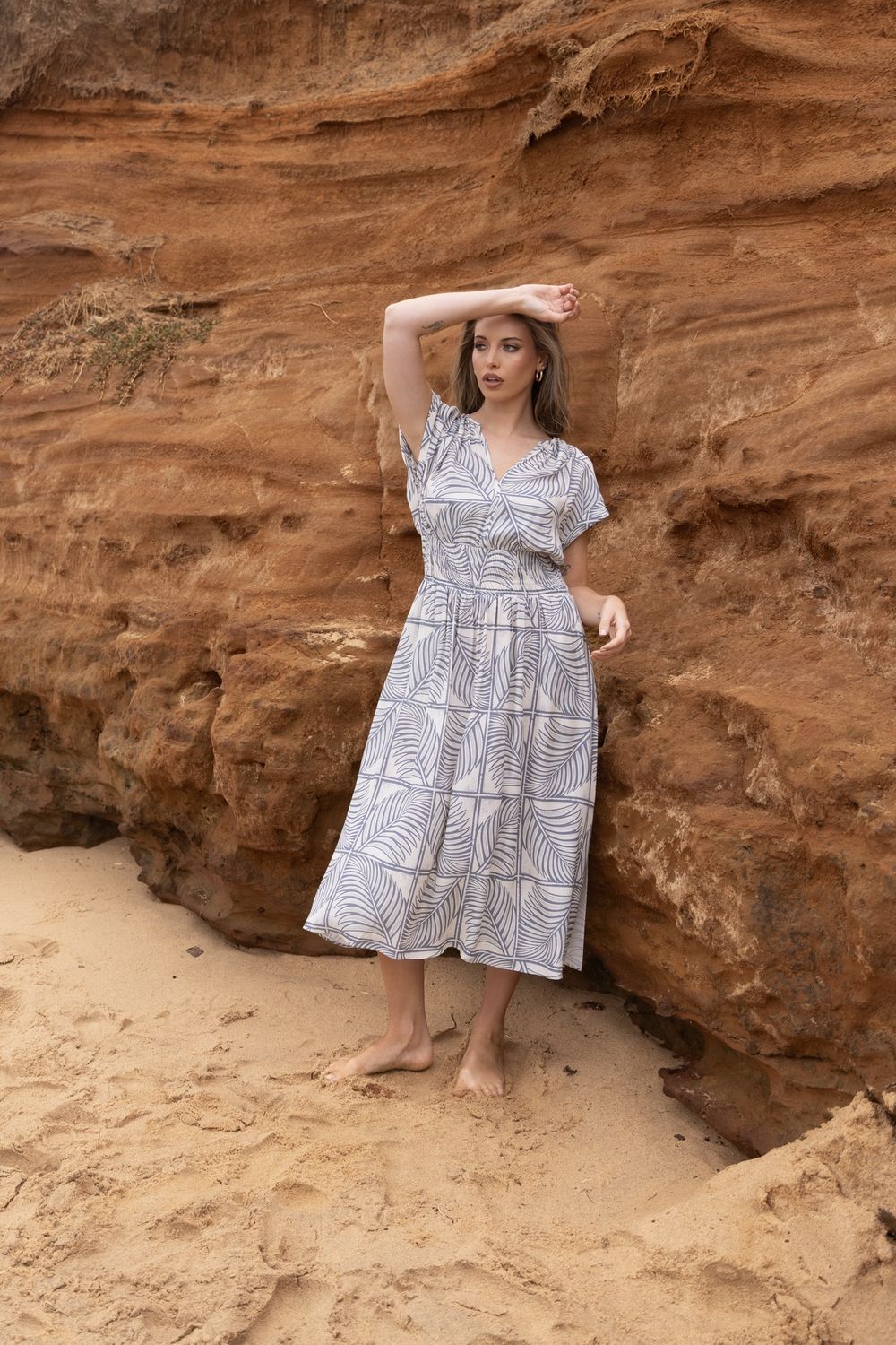 Two-T&#39;s - Fern Print Sherred Waist Dress 3155