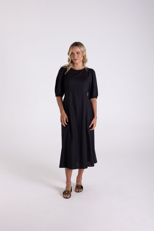 Two-T&#39;s - Linen Viscose Midi Dress / Black 3183