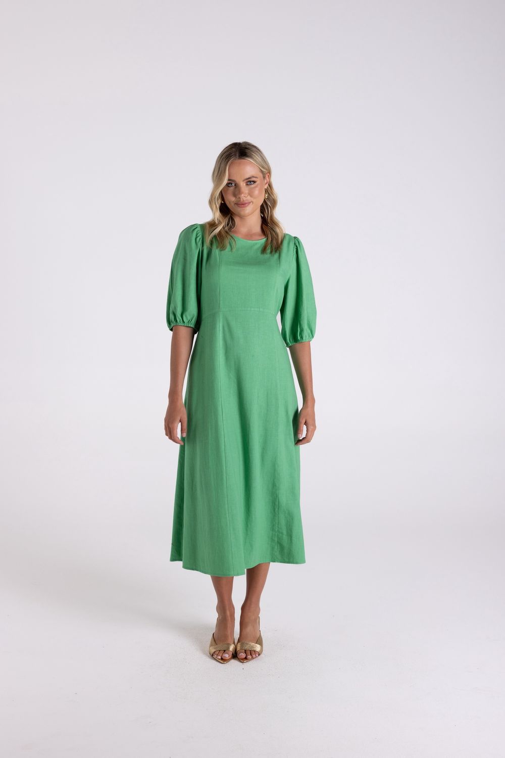 Two-T&#39;s - Linen Viscose Midi Dress / Fern 3183