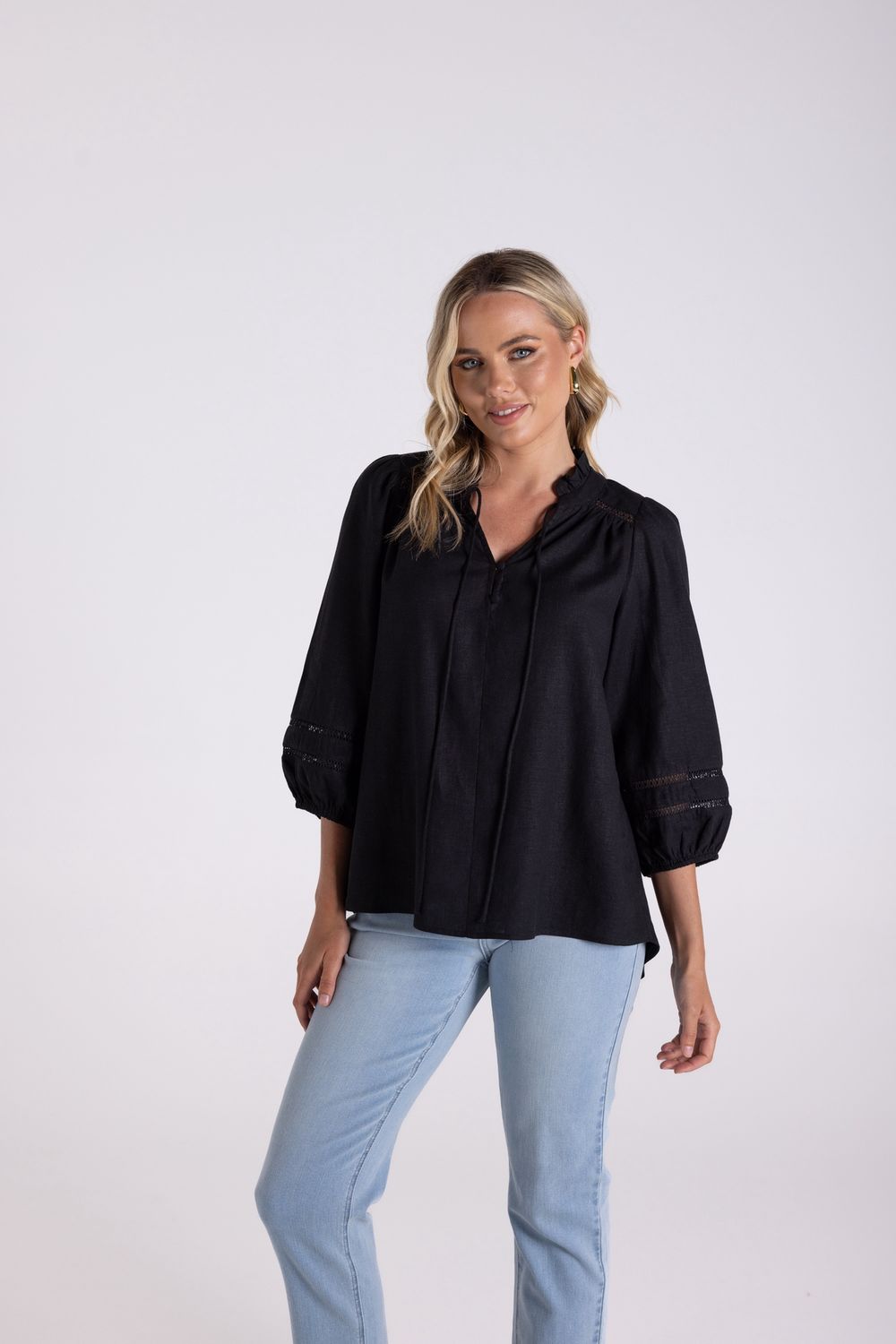 Two-T&#39;s - Linen Viscose Top / Black 3184