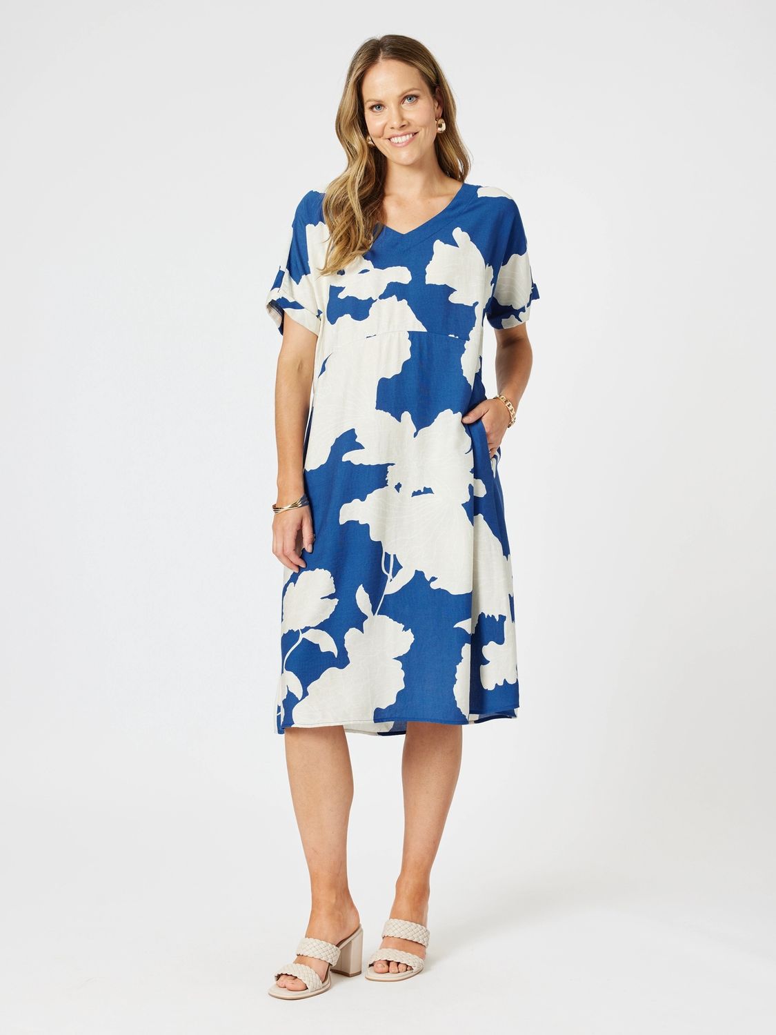 Clarity - Barcelona Print Dress Blue / Natural 47856