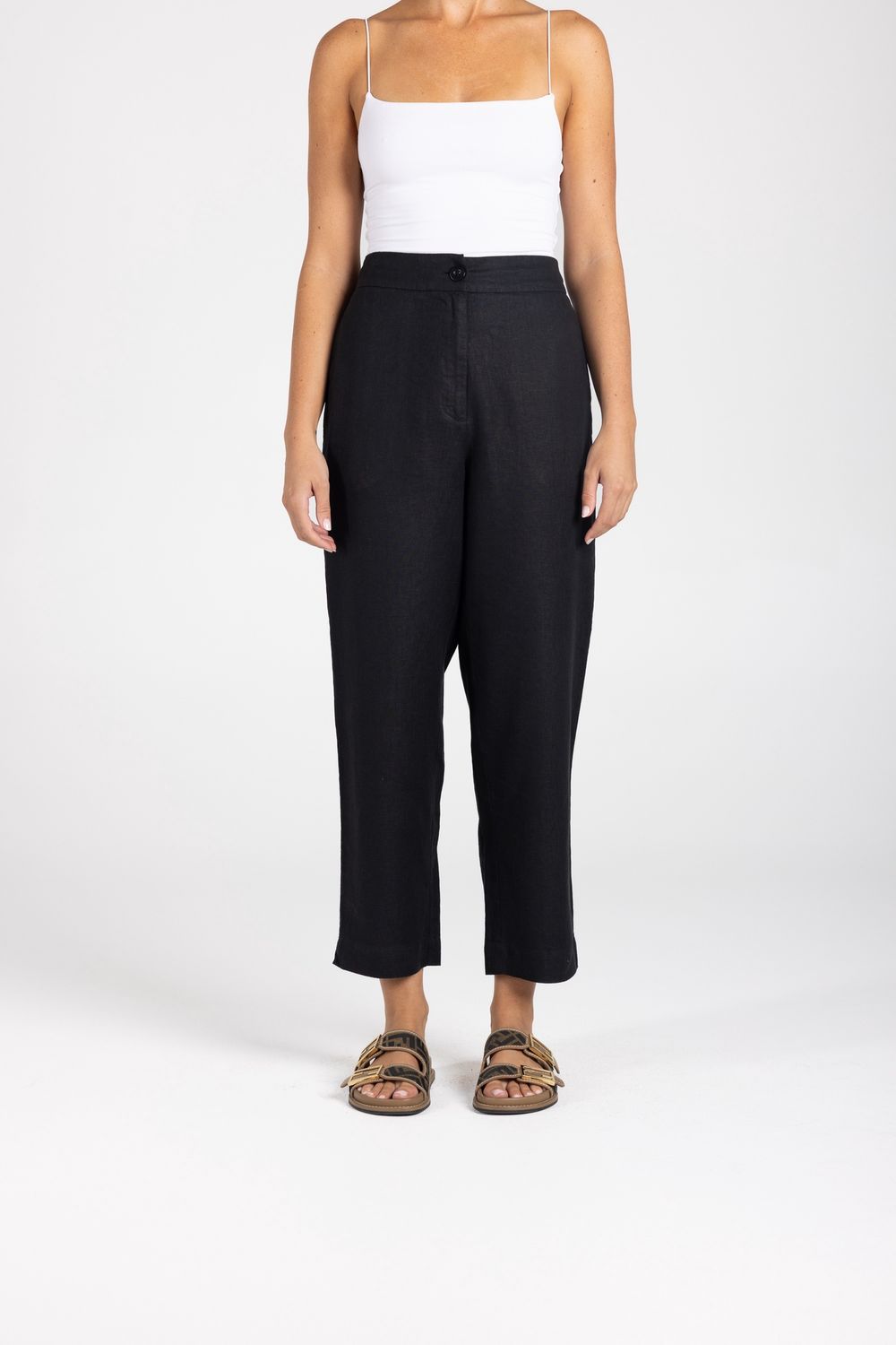 Two T&#39;s - Linen 7/8 Pant / Black 3208