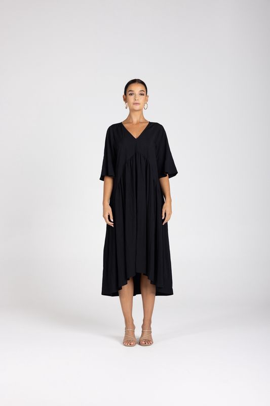 Two T&#39;s - V-Neck Dress / Black 3238