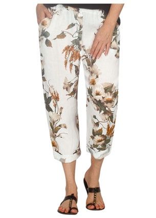 E Talia - Roma Floral Pant ET313, Colour: White, Size: S