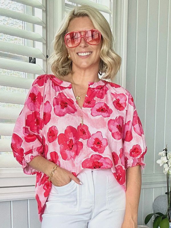 Threadz - Pink Poppy Floral Blouse 48375