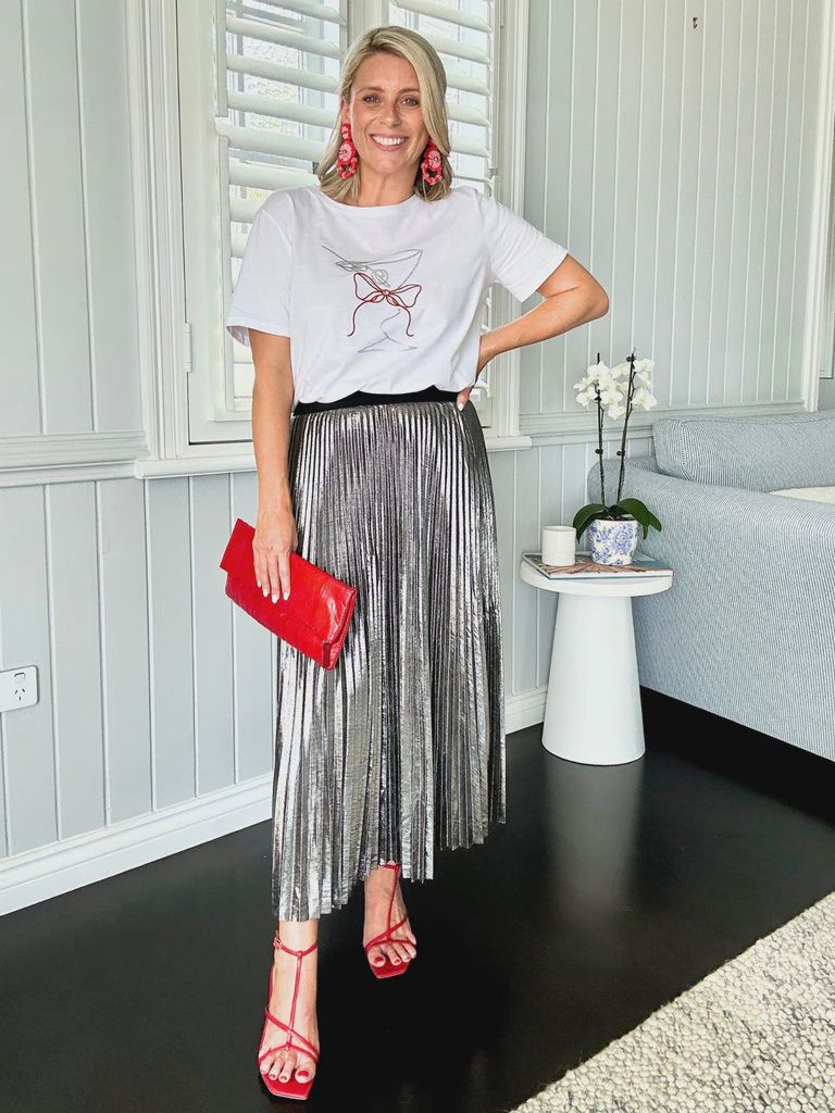 Threadz - Pleated Shimmer Skirt - Silver 48495