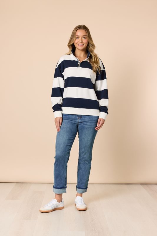 Threadz - Varsity Stripe Sweatshirt Navy/ Ivory 48894