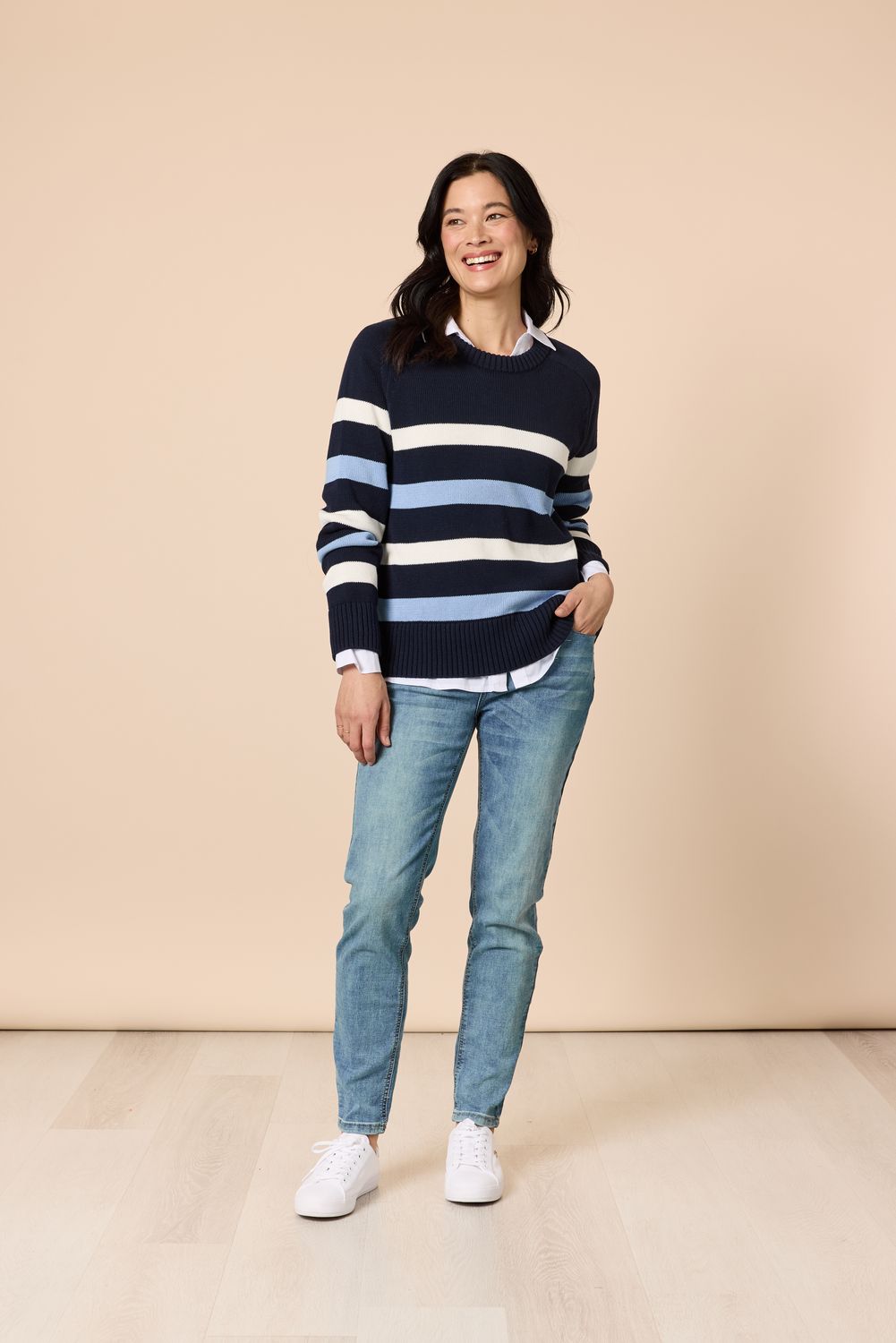 Gordon Smith - The Pier Stripe Print Knit / Navy Multi 48733