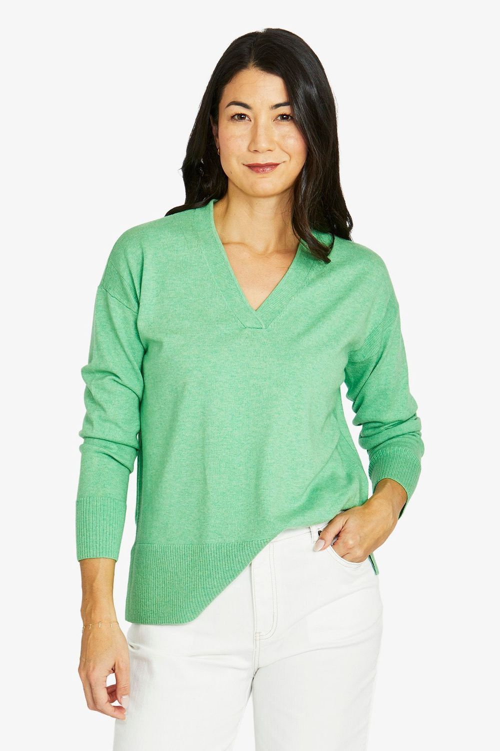 Jump - V Neck Pullover / Green Tea Marl 60611026A