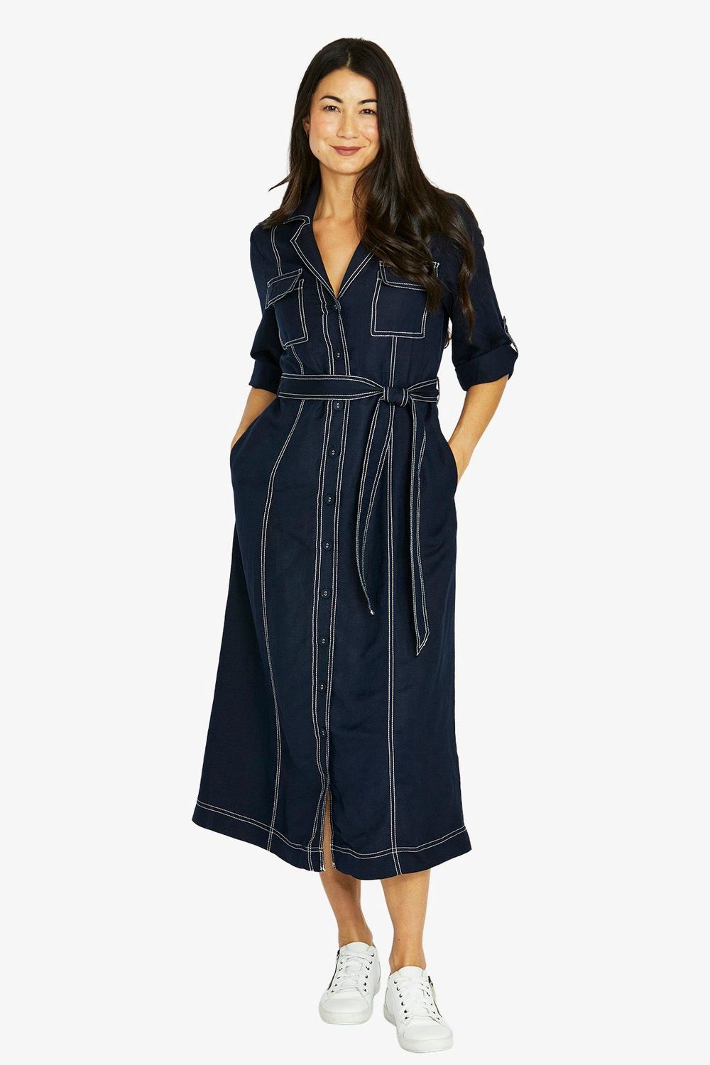 Jump - Contrast Stitch Tie Dress / 606J5076A