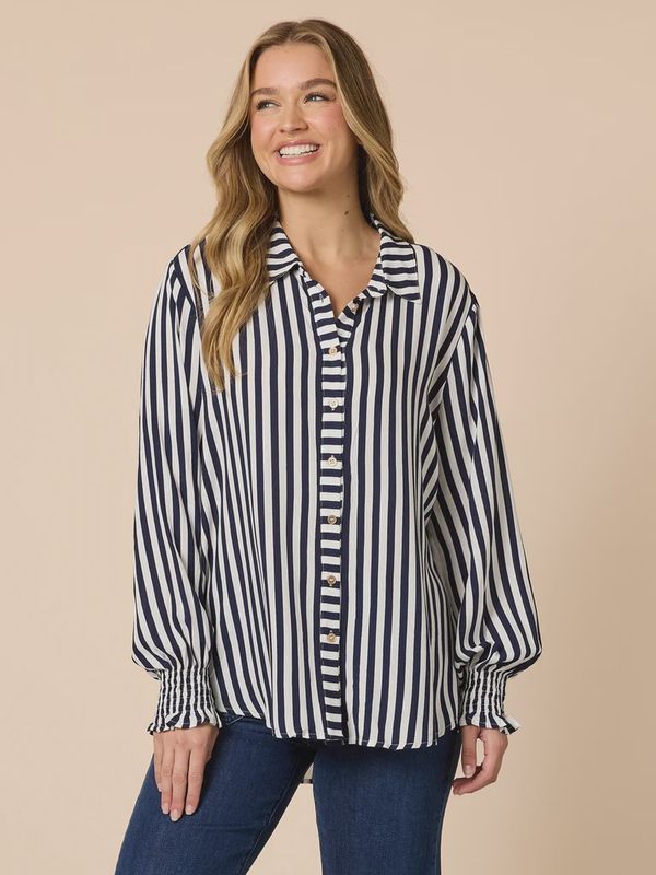 Threadz - Amour Stripe Shirt-Navy/White 48944