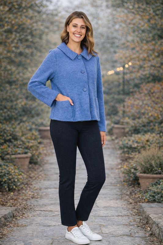 Renoma - Collared Boiled Wool Jacket / Wedgewood 2886