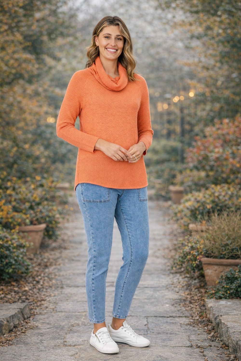 Renoma - Elana Textured Cowl Neck / Coral W644