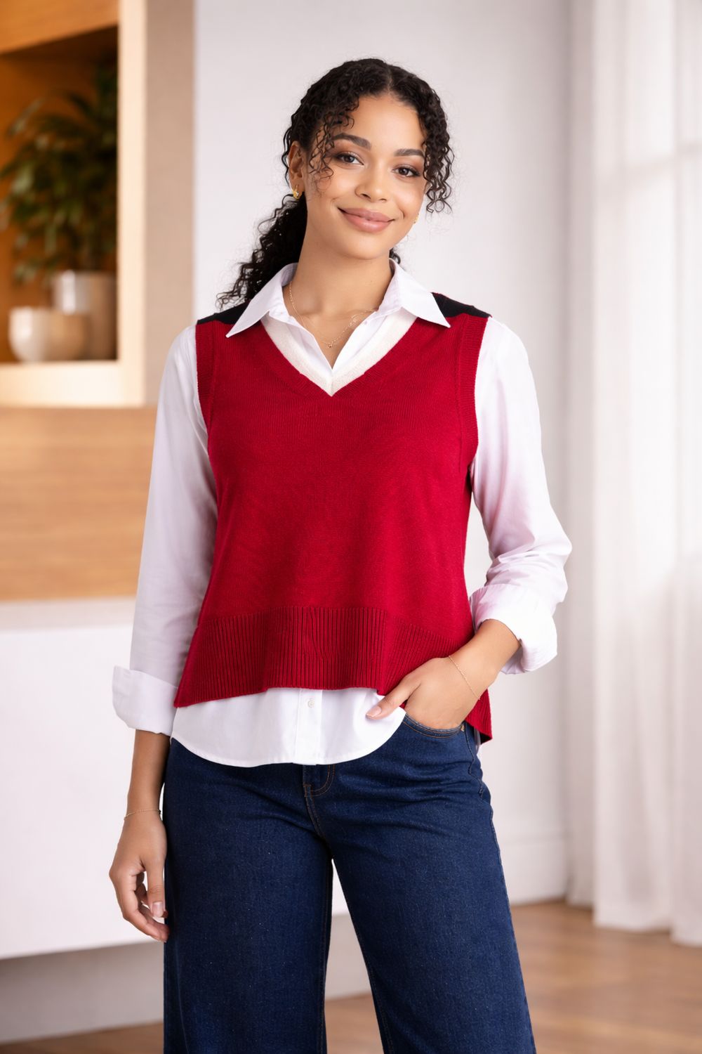 Two T's - V-Neck Cotton Vest / Spiced Wine Combo 3306