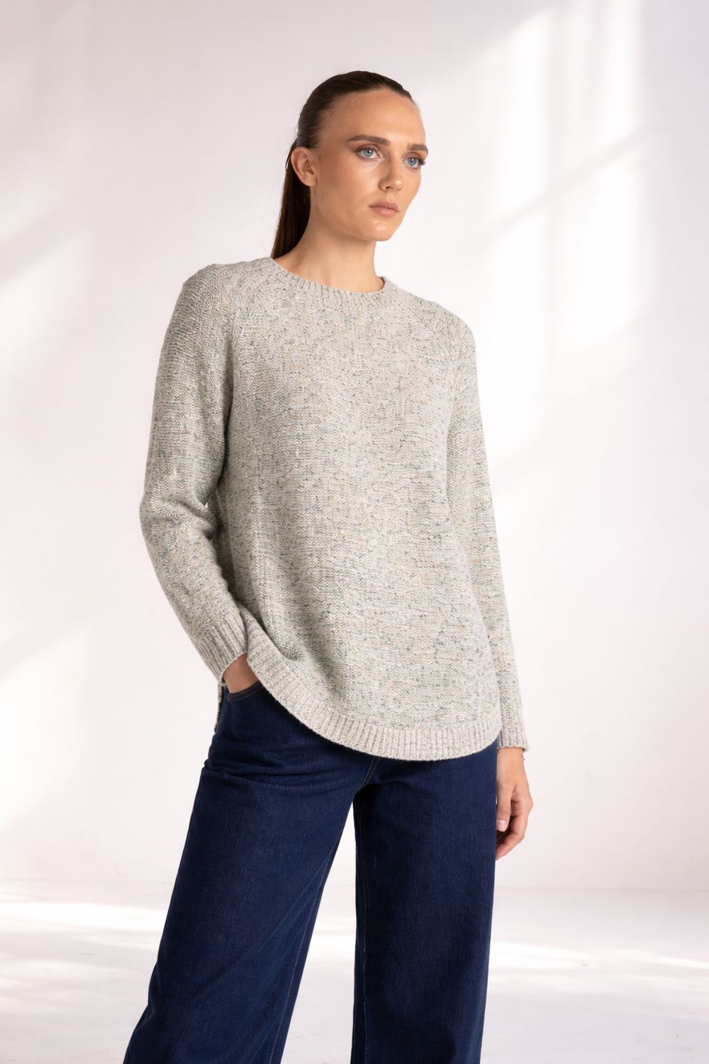 Two T's - Scoop Hem Moss Stitch Crew / Pistachio Mix 3300