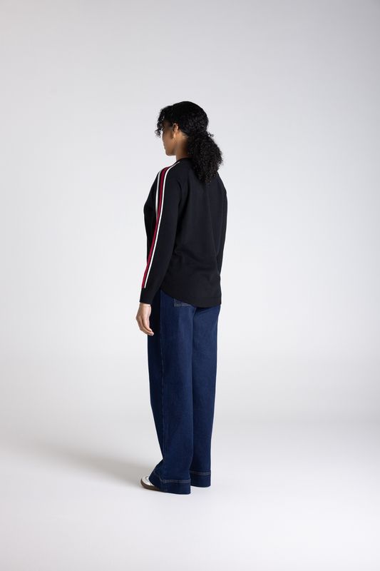 Two T's - Multi Stripe Slv Knit Scoop Hem / Black 3307