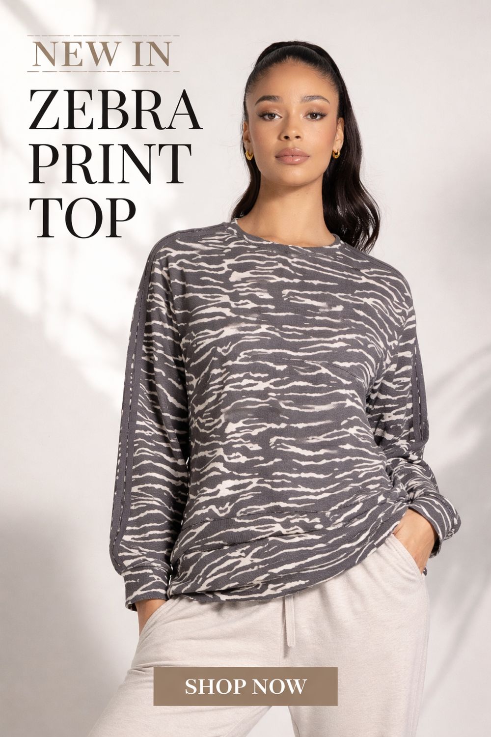 Two T's - Zebra Print Sweater Slate/Ivory 3337