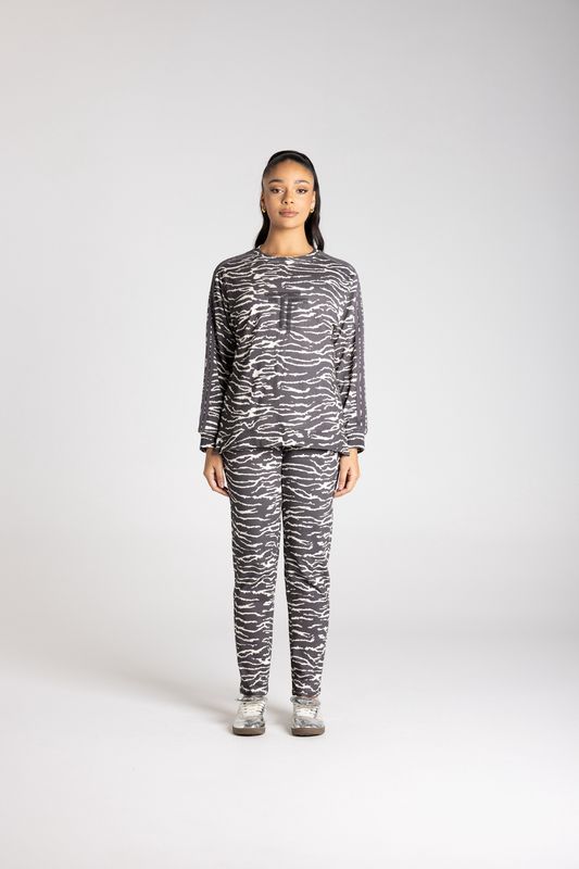 Two T's - Zebra Print Sweater Slate/Ivory 3337