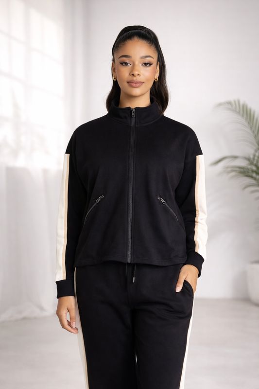 Two T's - Dropped Shoulder Jacket Black/ Ivory Stripe 3340