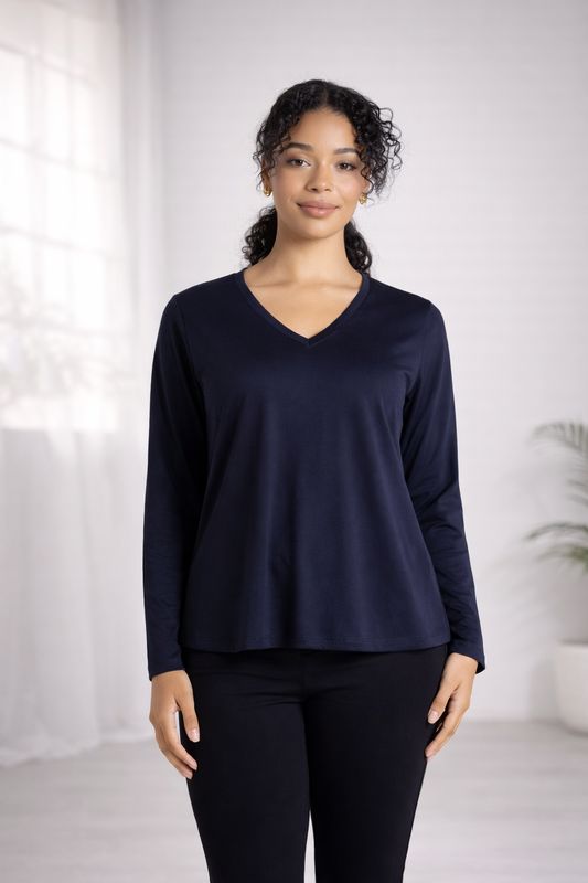 Two T's - V-Neck Long Sleeve T-Shirt / Ink 3345