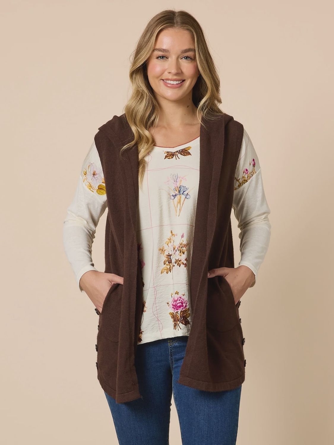 Threadz - Ollie Side Button Vest / Coffee 45281