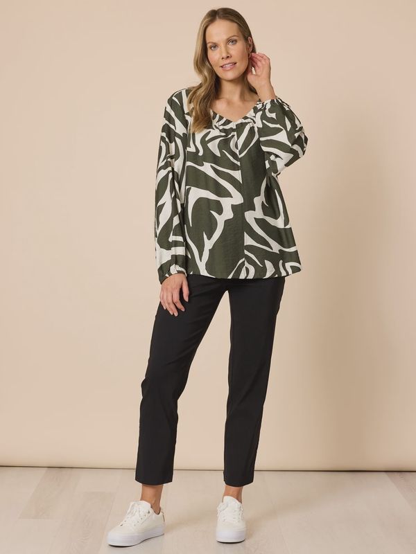 Clarity - Lyon Print Top / Khaki Ivory 49202