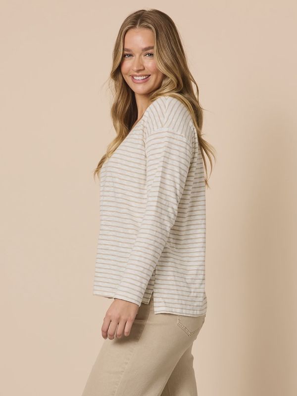 Threadz - City Stripe Long Sleeve Tee Natural Ivory 48647