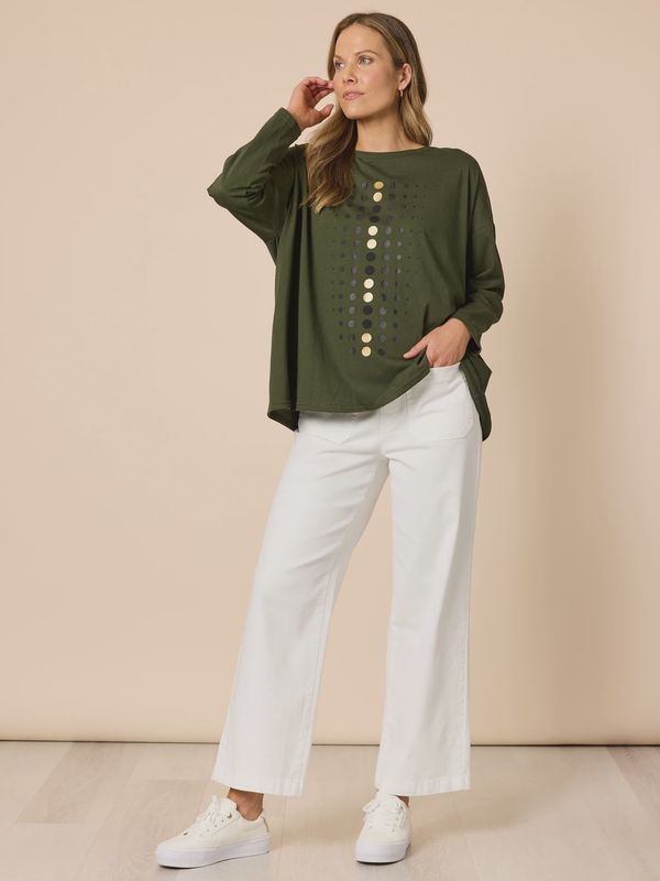 Clarity - Elise Spot Print Top / Khaki 48700